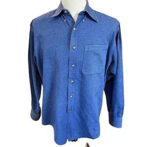 Vintage Petway-Reavis by MacCluer Blue Herringbone Cotton Flannel Shirt Made in